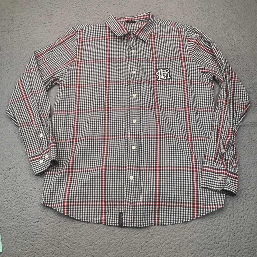 LRG Lifted Research Group Shirt Mens 2XL Navy Red Plaid Streetwear Retro Rare